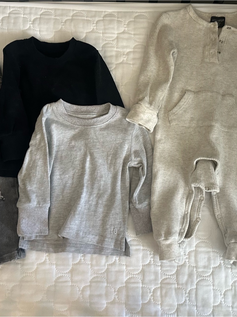 Little Bipsy Neutral Tops & Ribbed Romper Set - Black, Light Gray, Oatmeal
